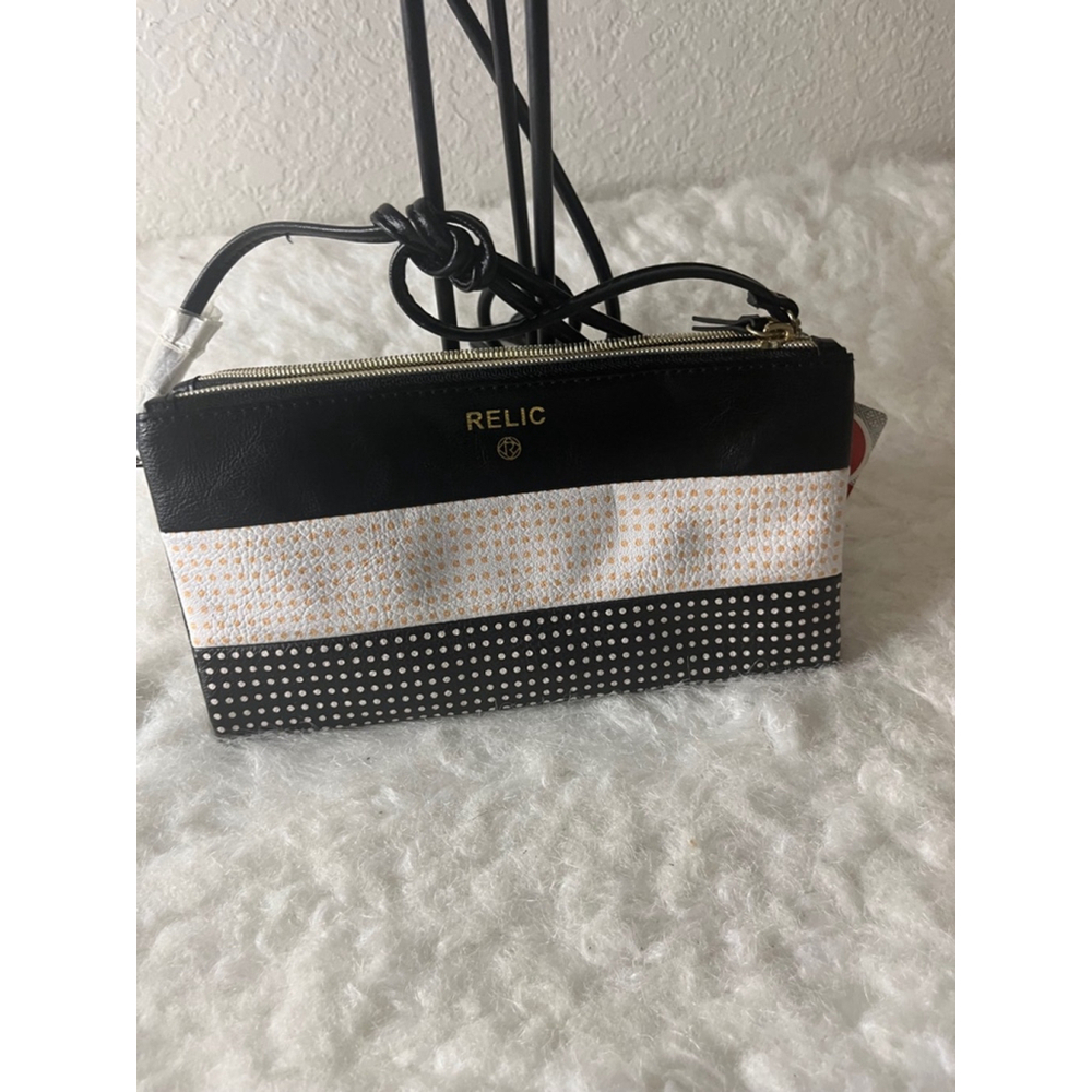 NWT Relic by Fossil Emma Polka Dot Black and White Crossbody Small